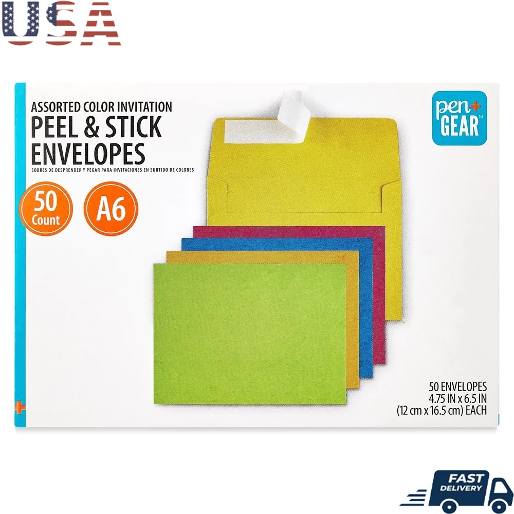 

A6 Peel and Stick Envelopes Assorted Colors 50 Count Perfect Invitations Photos Announcements RSVPs Greeting Cards Social