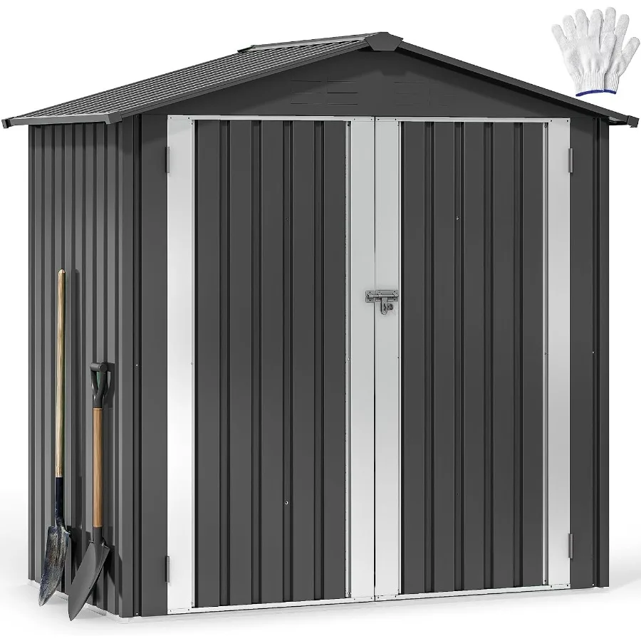 6x4ft Small Tool Storage Shed, Lockable Doors, and Sloped Roof, Oversized Steel Outdoor Storage Shed for Garden, Patio, Garage,