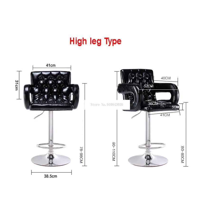 Moda moderna barra balcão cadeira couro do plutônio macio esponja assento alta footstool levantamento giratória barchair com encosto e braço