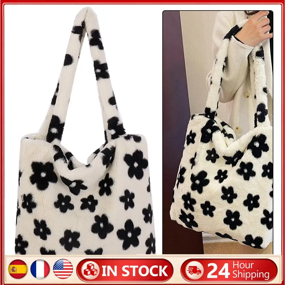 

Women Fluffy Shoulder Bag Zipper Faux Fur Handbag Casual Top Handle Bag Plush Underarm Bag Fuzzy Tote Handbag Commuting Bag
