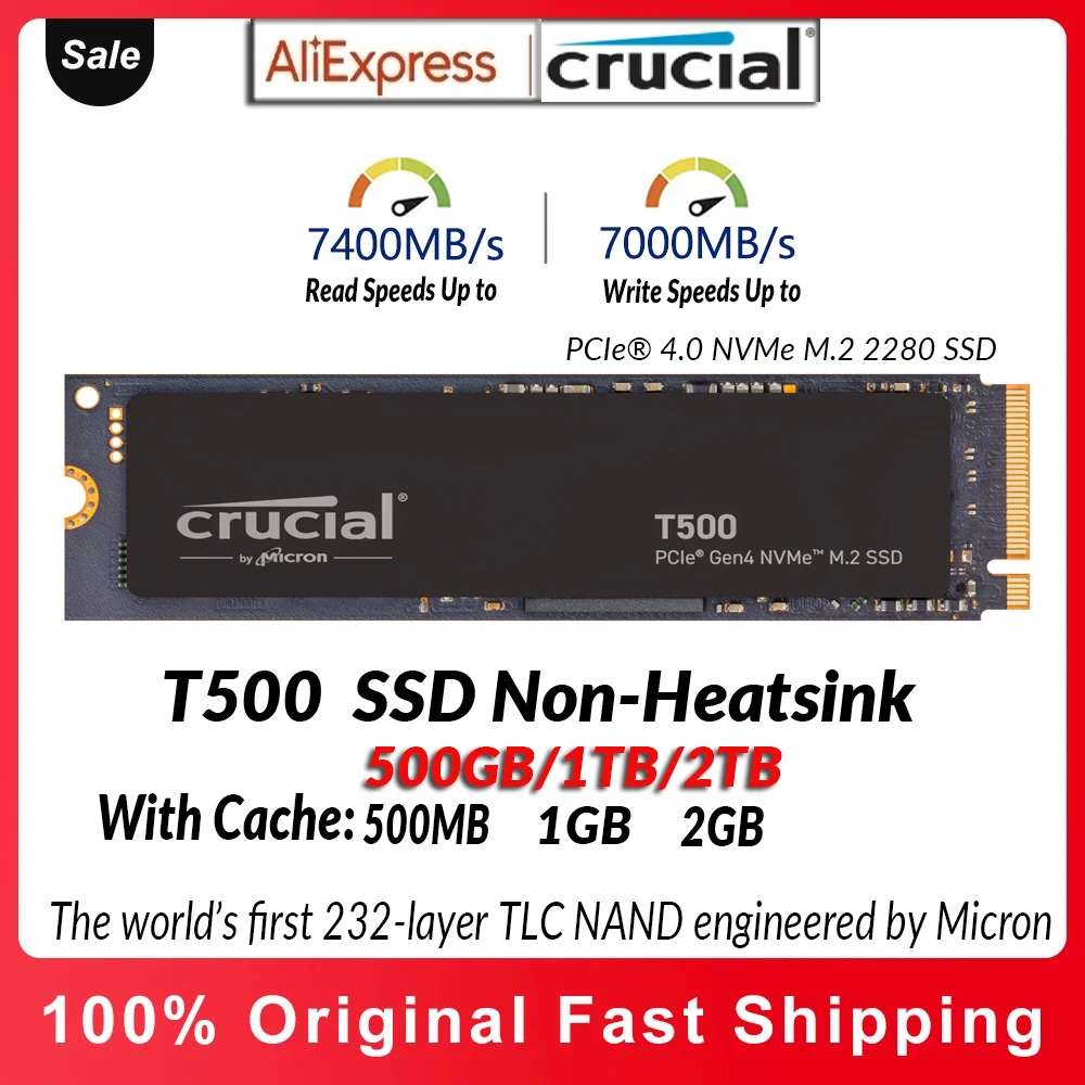 Crucial P3 Plus 1TB PCIe 4.0 T500 SSD 500GB 2TB 4TB NVMe M.2 2280 Gaming Solid State Drive Hard Drive For PS5 Laptop Desktop