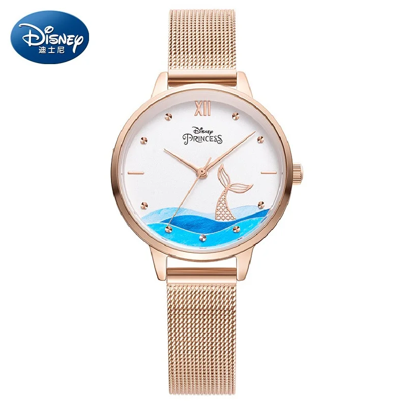 

Disney For Woman Watch Mermaid Princess Quartz Wristwatch Young Lady Fashion Luminous Hands Waterproof Girl Elegant Steel Clock