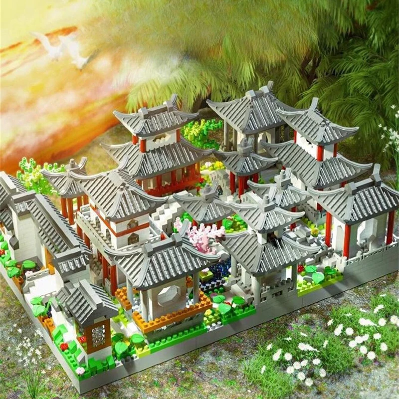 Suzhou garden three in one ancient style architecture adult high difficulty huge assembly block set children\'s toy birthday gift