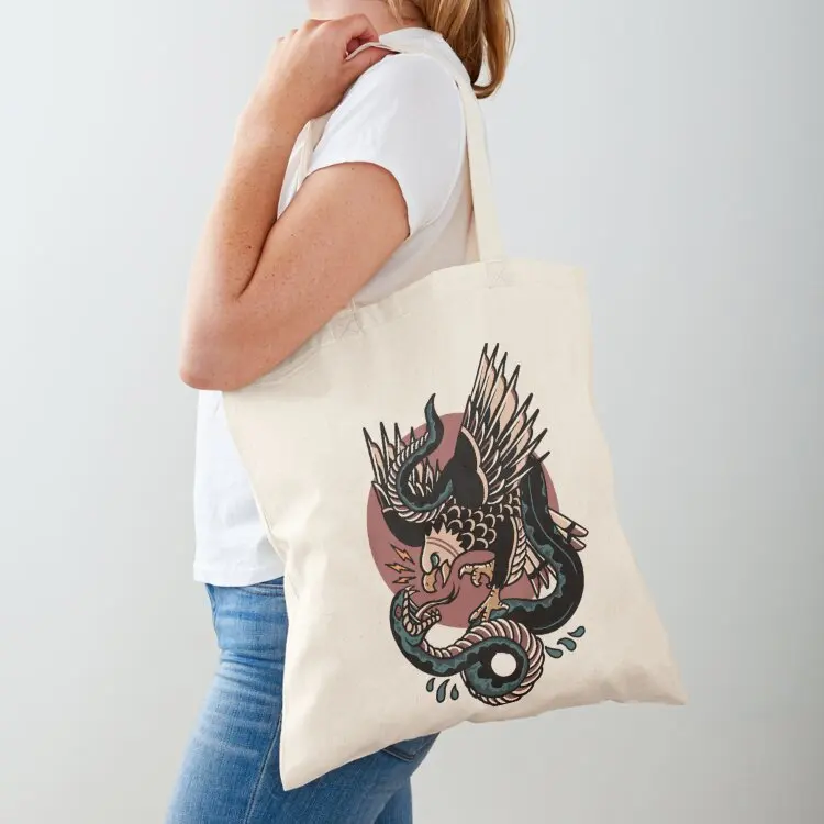 Águila Versus serpiente tatuaje tradicional t bolso de mano bolsas de compras bolso de compras plegable bolsos de mano para mujer bolso de mano estético de lona
