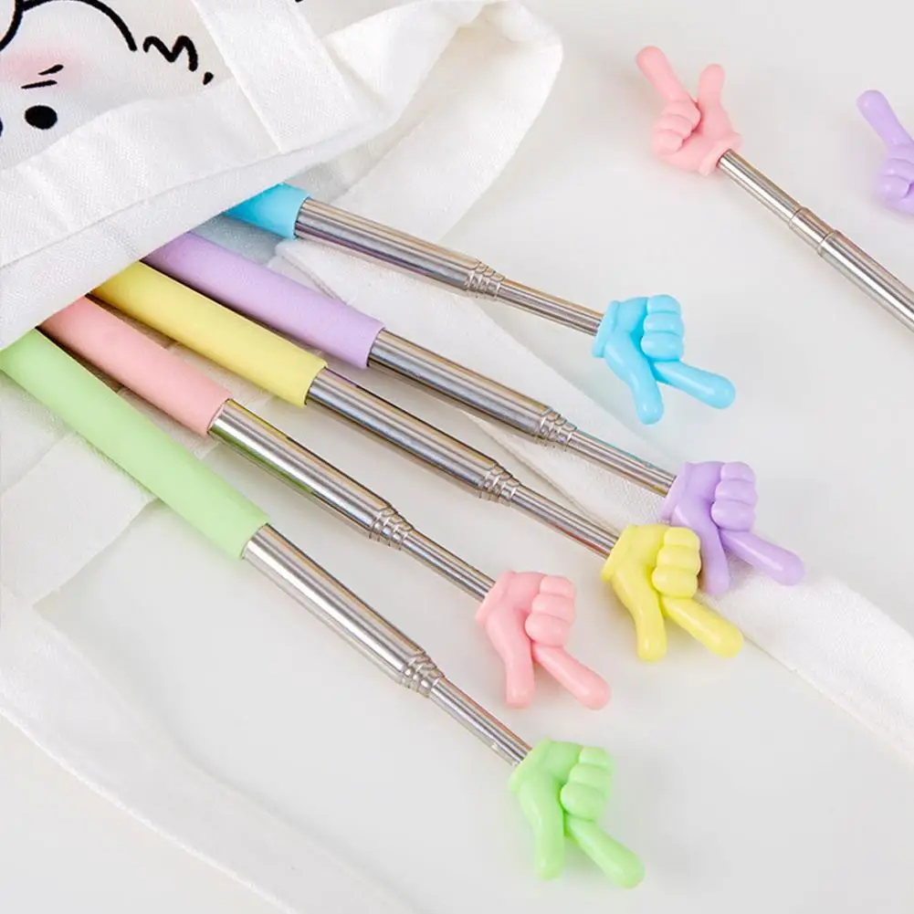 1Pc Telescopic Rod Finger Design Stainless Steel Teaching Pointer Teaching Stick Classroom Finger Pointer School Office Supplies