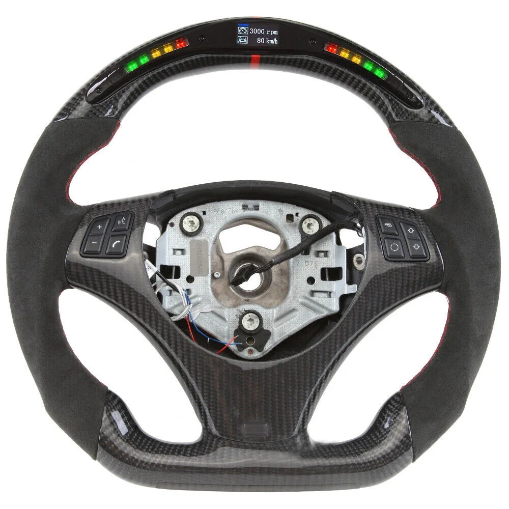 

LED Racing Car For Alcantara E90 E92 E93 E82 E87 3 series 320 325 330 M3 M2 X1 Carbon Fiber Steering Wheel