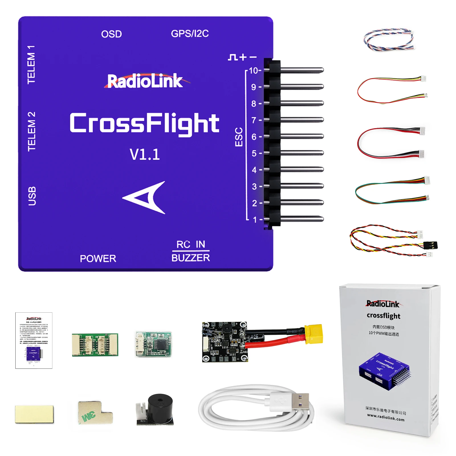 Radiolink Crossflight Flight Controller 2-12S 10PWM met OSD Geschikt voor FPV Drone Helikopter Vliegtuig Auto Boot
