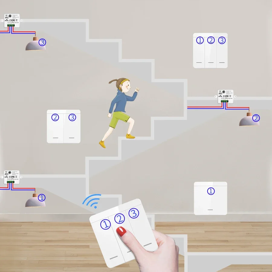 Interruptor de luz inteligente sem fio com receptor de relé de controle remoto 1/2/3 gang rf 433mhz para lâmpada led ac 85-240v 10a módulo diy