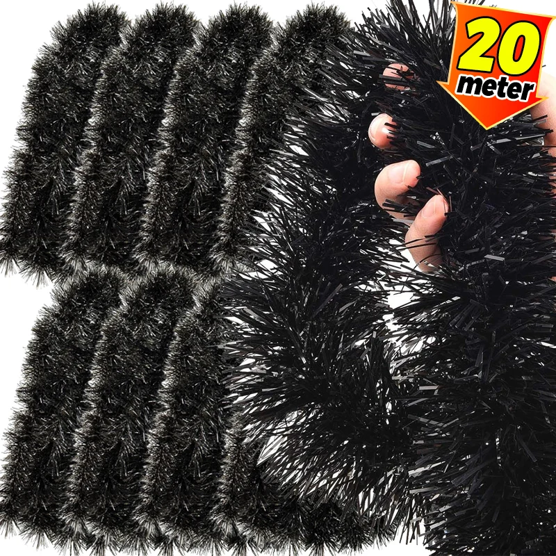 2/20 м черные ленты с мишурой, лента-трость, гирлянда, рождественская елка, подвесной кулон, венок, украшение для дома, праздника, вечеринки, полоски для украшения