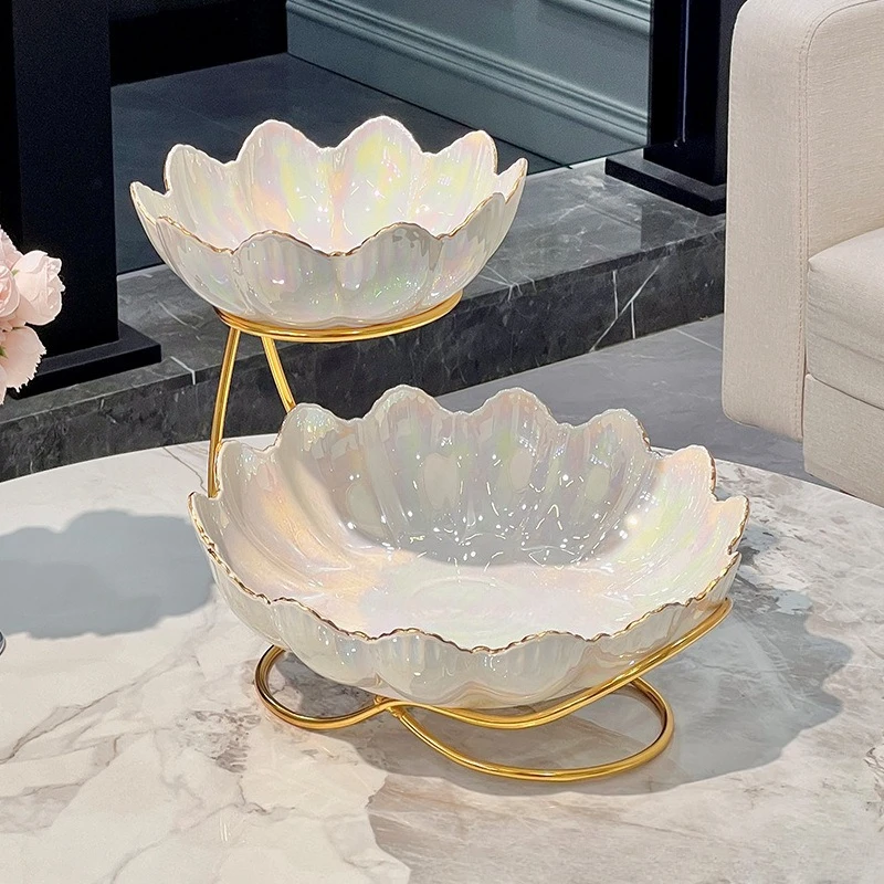 European Style Multi-Tier Fruit Stand, Light Luxury Dessert Serving Rack for Afternoon Tea, Candy & Snack Plate for Living Room