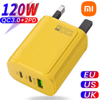 XIAOMI 120W Fast Charging Dual PD Ultra Quick Mobile Phone Charger QC3.0 USB Type C Chargers 3 Ports Wall Adapter EU/US/UK Plug