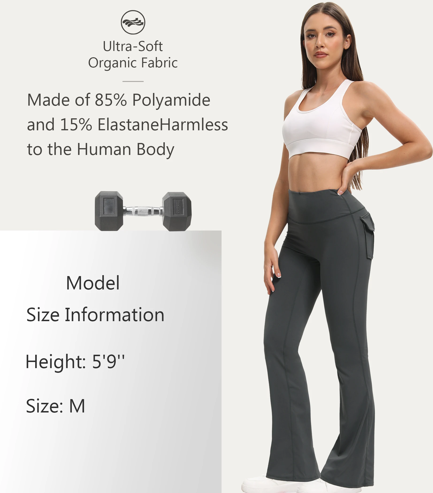 Women's High Waisted Flared Yoga Pants with Pockets Tummy Control Bootcut Leggings for Gym Fitness Casual Wear2028