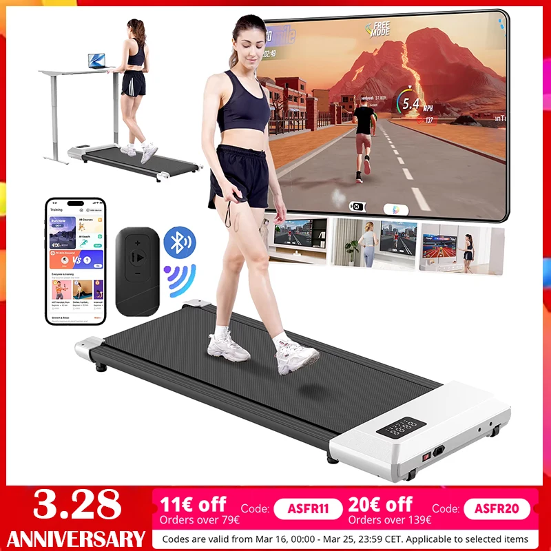 Tapis de marche 2 en 1 sous le tapis roulant de bureau, tapis de marche à faible bruit 2,5 HP, Machine de jogging avec télécommande pour le bureau et la maison