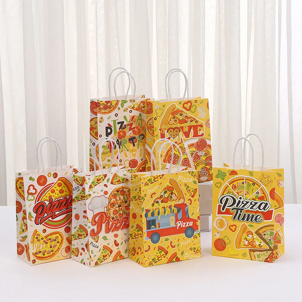 StoBag, Pizza themed Pattern Gift Bags, for Store Takeaway, Party supplies, Children\'s package, Reusable Paper, 12/30pcs