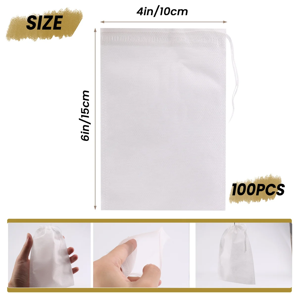 100 Pieces of Mess- Cold Brewing Bag Disposable Coffee Filter Bag Fine Mesh Brewing Drawstring Bag