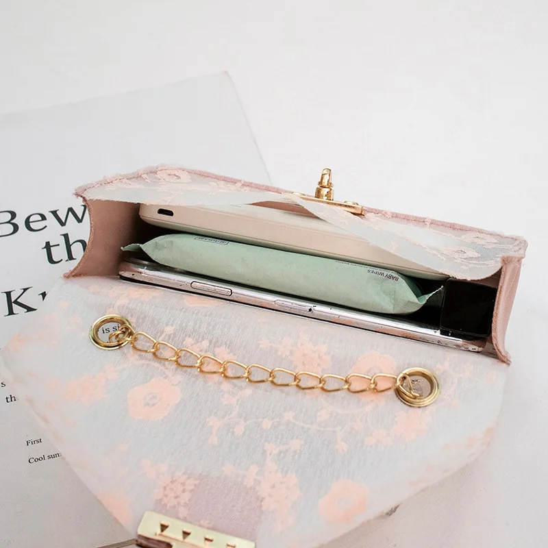 2023 New Fashion Lace Flower Small Square Bag Women Chain Shoulder Crossbody Bag Casual Mobile Phone Bag Mini Female Handbag