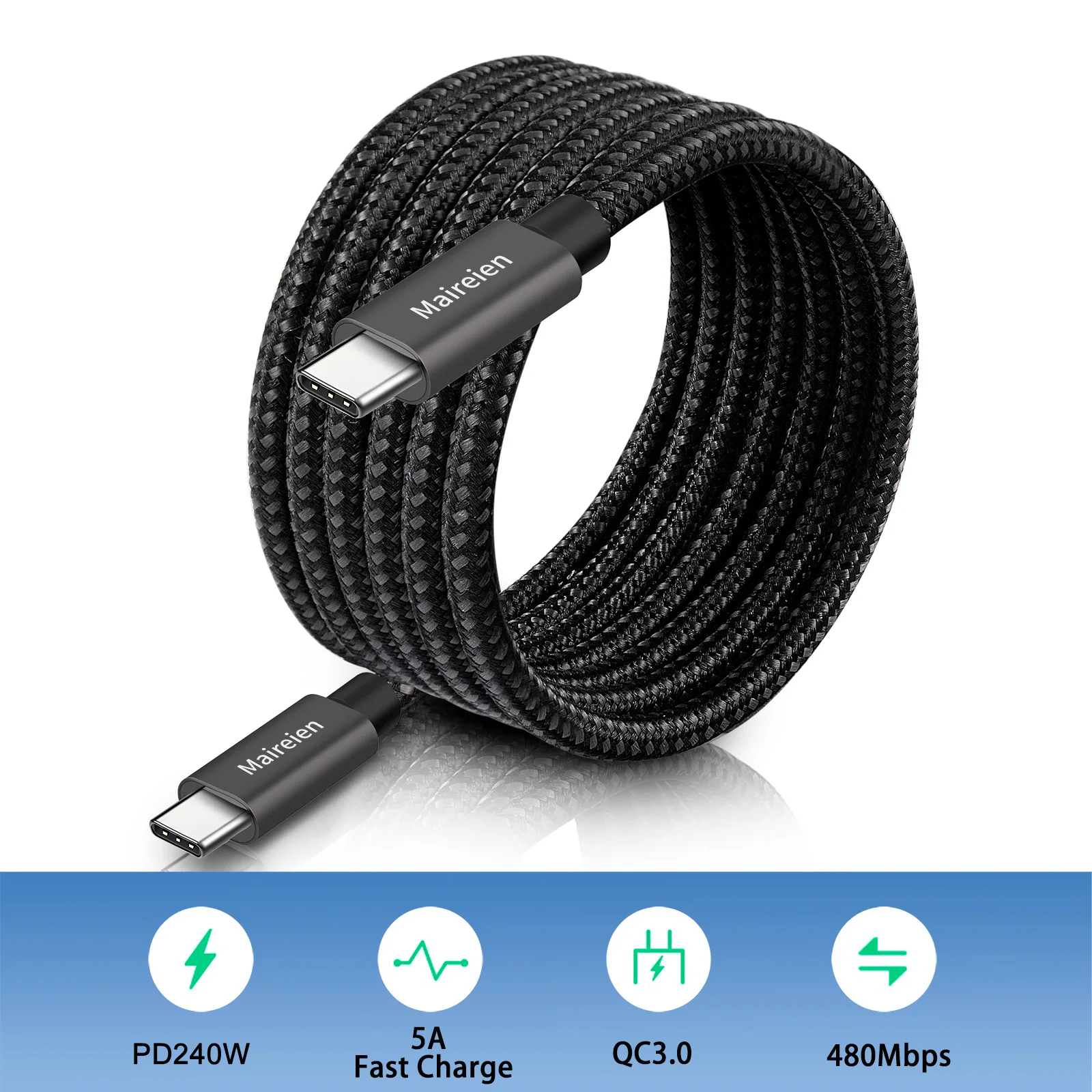 

Maireien 1PC PD 240W Type-C to USB C Cable, 5A Fast Charger Cable for iPhone 16pro max Macbook pro Air iPad Laptop, C to C Cable