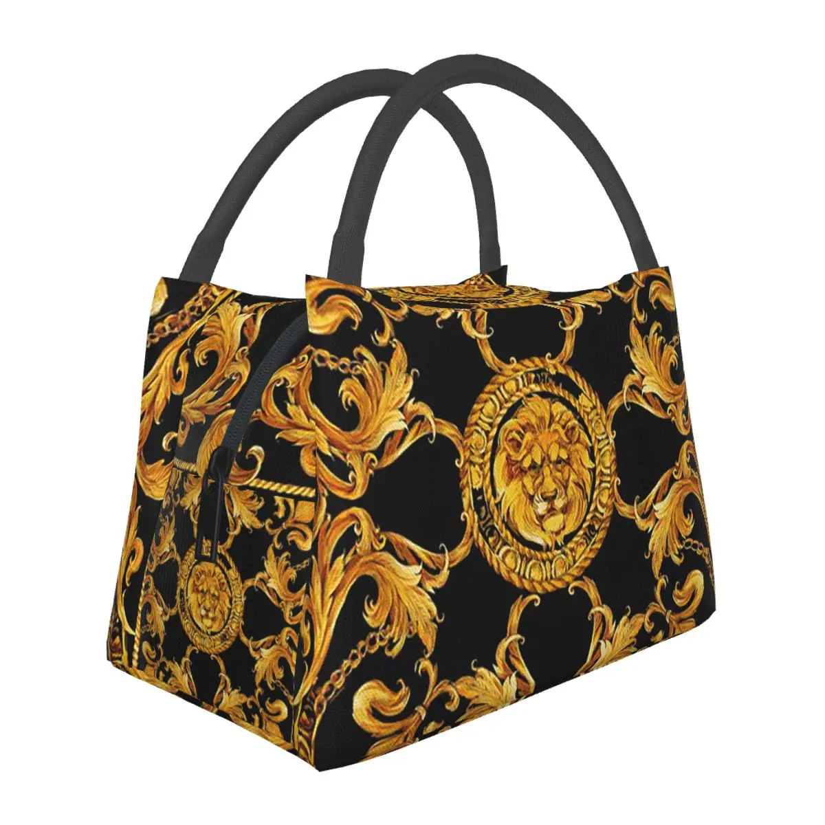 

Golden Lion Baroque Pattern Insulated Lunch Bag for Women Picnic Storage Food Boxes Container Cooler Thermal Lunch Box Tote