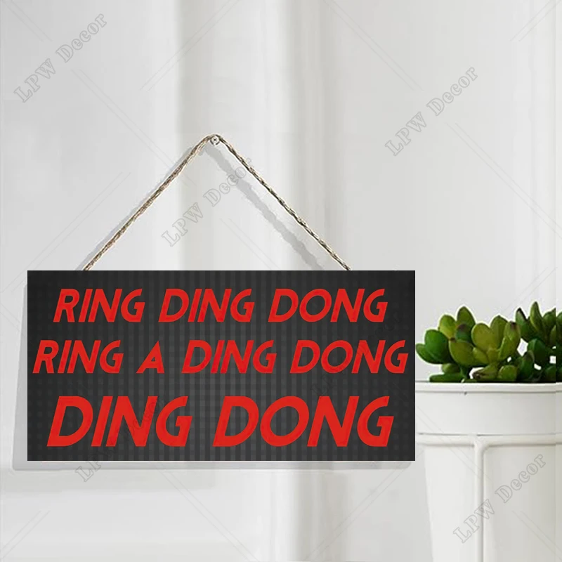 Rustic Ring Ding Dong Wall Hanging Decor Wood Art Plaques Sign Door Sign for Home Living Room Decor