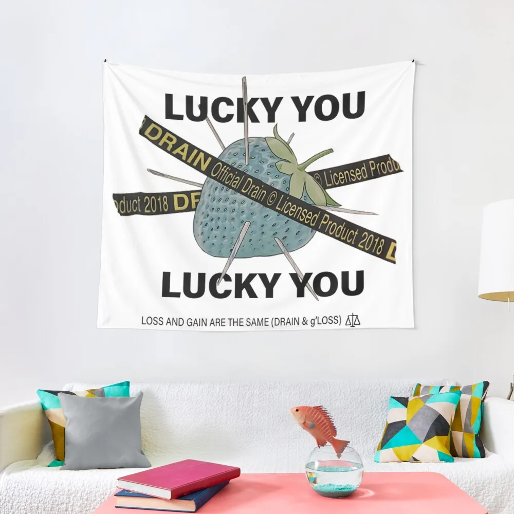 

Bladee Drain Gang Lucky You Strawberry logo Tapestry Carpet On The Wall Aesthetic Room Decor Korean Bedroom Deco Tapestry