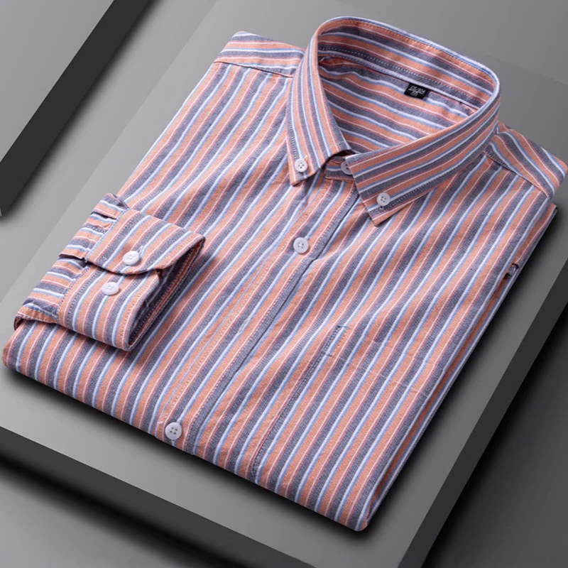 

6XL men's long-sleeved shirt, 100% pure cotton Oxford fabric, anti-wrinkle, business casual, large-sized check, no ironing
