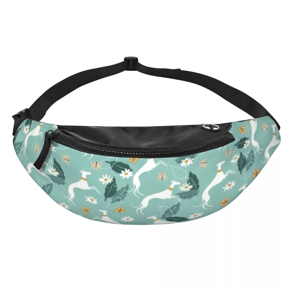 Sac banane Greyhound personnalisé pour hommes et femmes, chien Whippet Sighthound, sac de taille à bandoulière mignon, voyage, téléphone, poudres d'argent