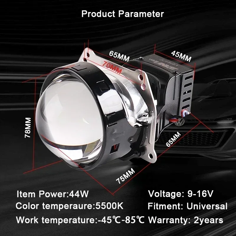 Sanvi Car A8 PRO Bi-Led Lens LED Projector Headlight 3.0 inch 12V 44W 5500K Hella 3R G5 Dual Reflector Auto Lights Headlamp New