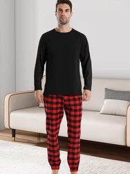 Men's homewear suit fashion leisure solid colour pyjamas plaid pyjama trousers shrinking feet home daily wear suit