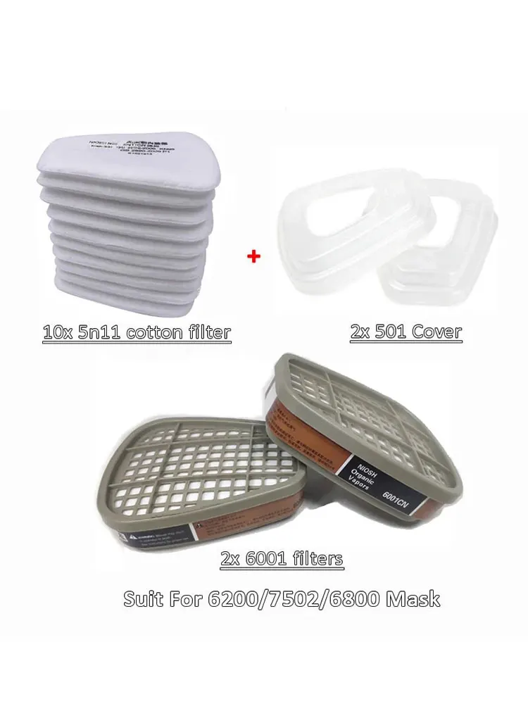 Organische 6001 gasmaskerpatroon 5N11 katoenen filter 501 set vervangen voor 3m gasmasker 6200/6800/7502 schildermaskeraccessoires