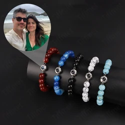 Custom Color Picture Projection Bracelet Natural Stone Beaded Bracelet For Man Girlfriend Couple 2025 Valentine Birthday Gift
