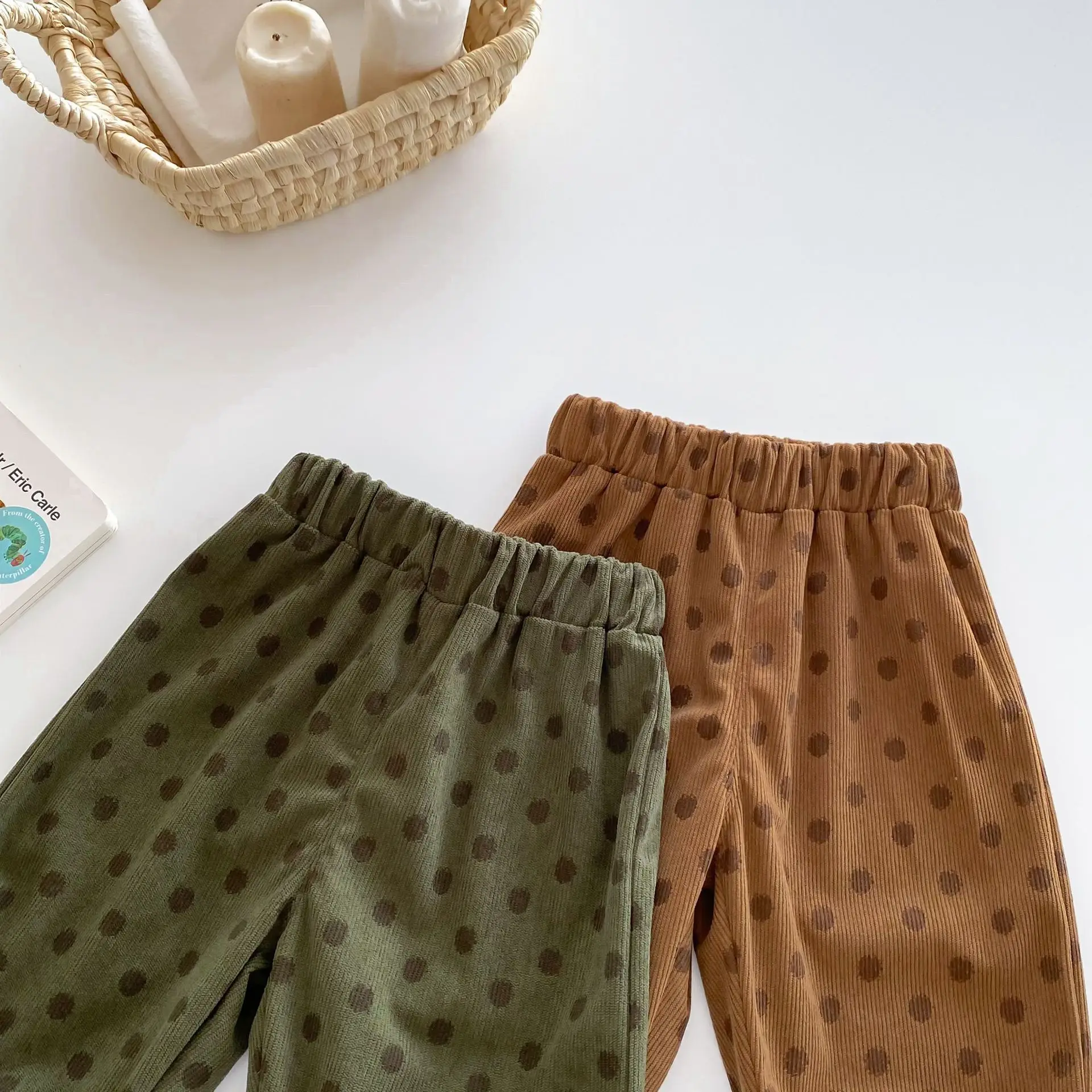 Children Boys Polka Dot Casual Jogger Pants 0-5Y Autumn Korean Children Boys Corduroy Pants Cotton Elastic Waist Boys Trousers