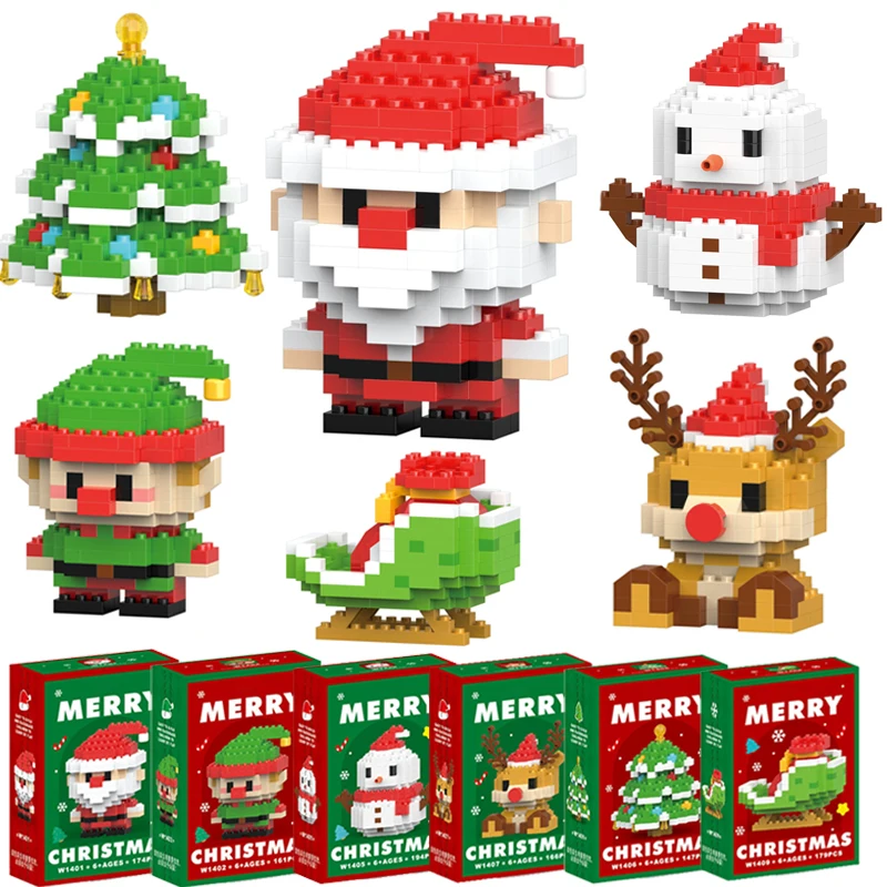 Santa Claus Building Block Christmas Gifts Christmas Tree Snow Man Mini Particle Block Puzzle Decoration Toy for Childrens Girls