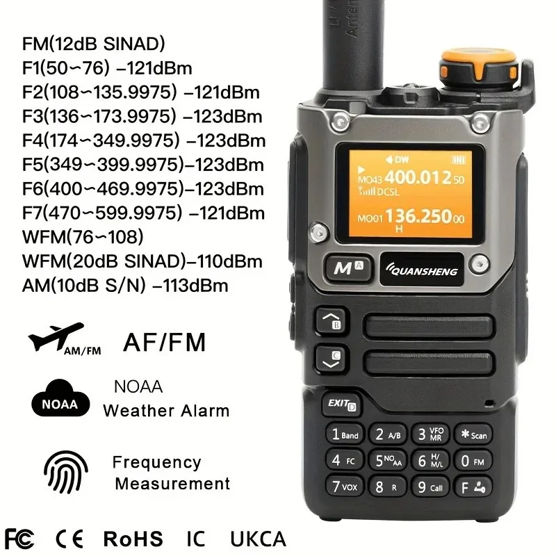 

Quansheng UV-K5 Walkie Talkie 5W Airband Radio Type C Charge UHF VHF DTMF FM Dual Band Two Way Radio with NOAA Weather