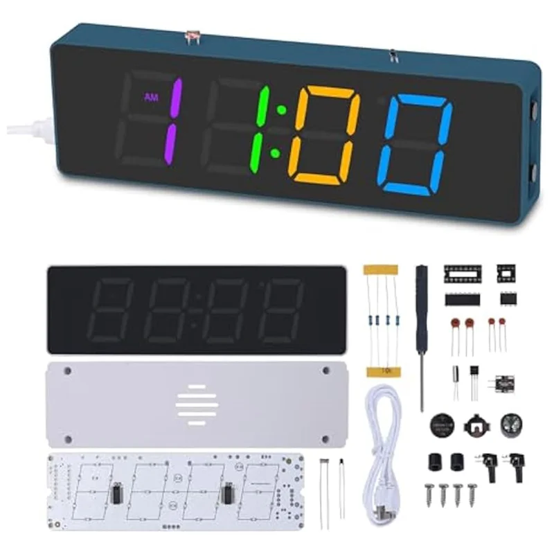 A96i-conjunto de prática de solda kit despertador digital de 4 dígitos com modos coloridos rgb, diplay diy relógio kit de projeto de solda