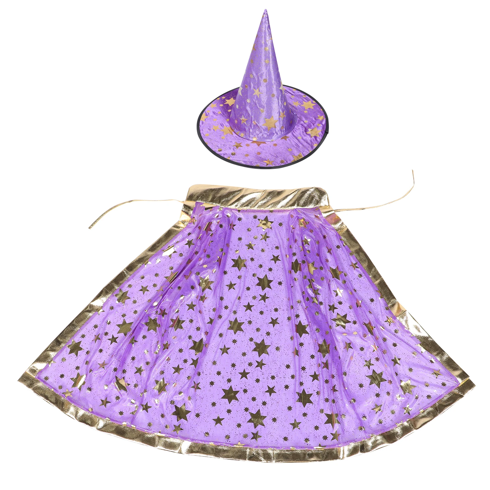 

Children Cape Wizard Costume Thickened Satin Bronzing Cloak Hat for Kids Party Carnival Cosplay Stage Performance