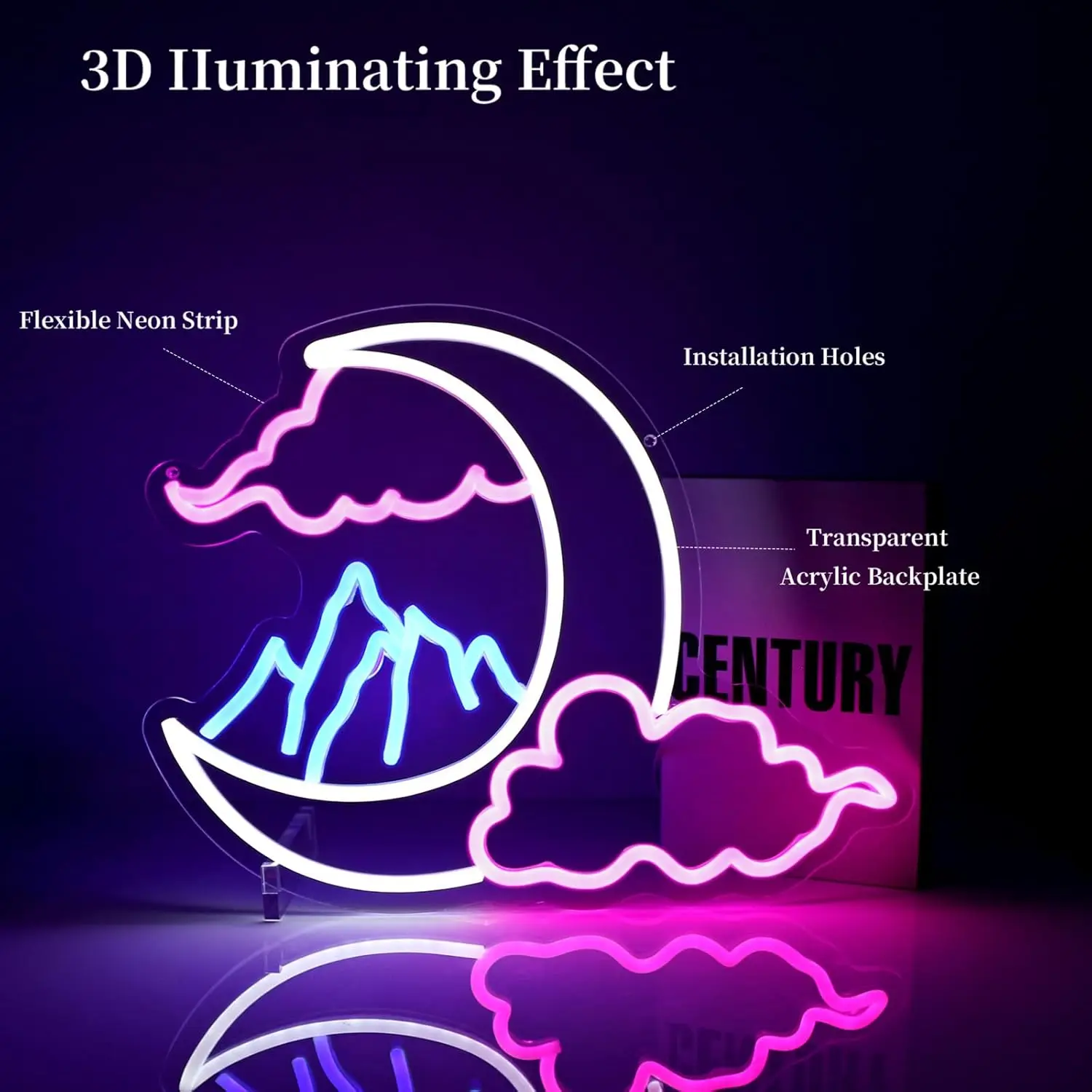 Cloud Moon Mountain Neon Sign Dimmable Led Neon Lights Wall Decor for Light Up Sign Birthday Party Club Gift