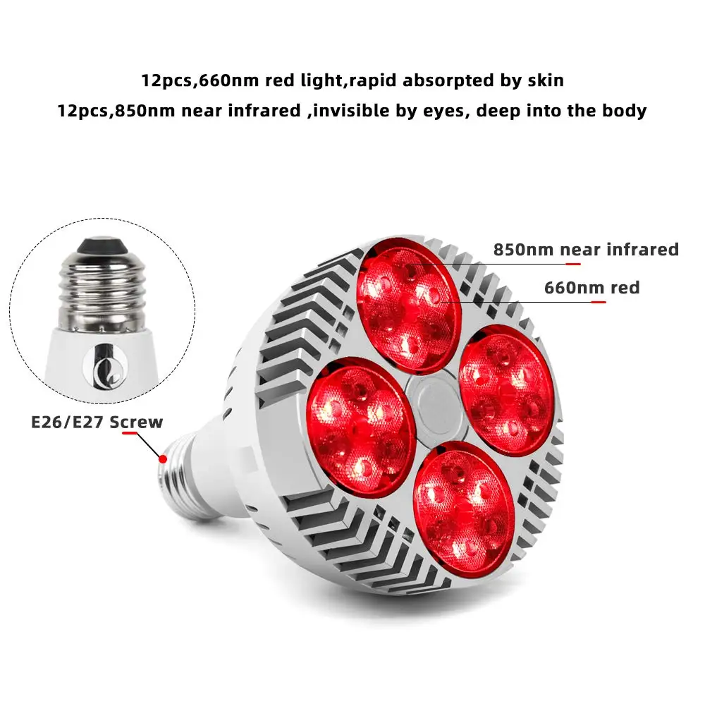 LED Grow Light Bulb E27 48W Deep Red 660nm Near Infrared 850nm For Flowering Fruiting Grow Spectrum Enhancement Light Therapy