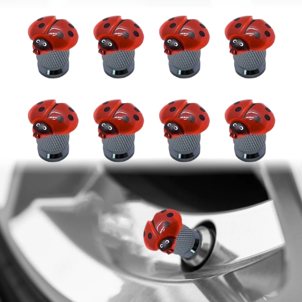 

8Pcs Handmade Ladybug Tire Valve Stem Caps for Schrader Valves Red Black Cute Charming Auto Decor Unique Gift
