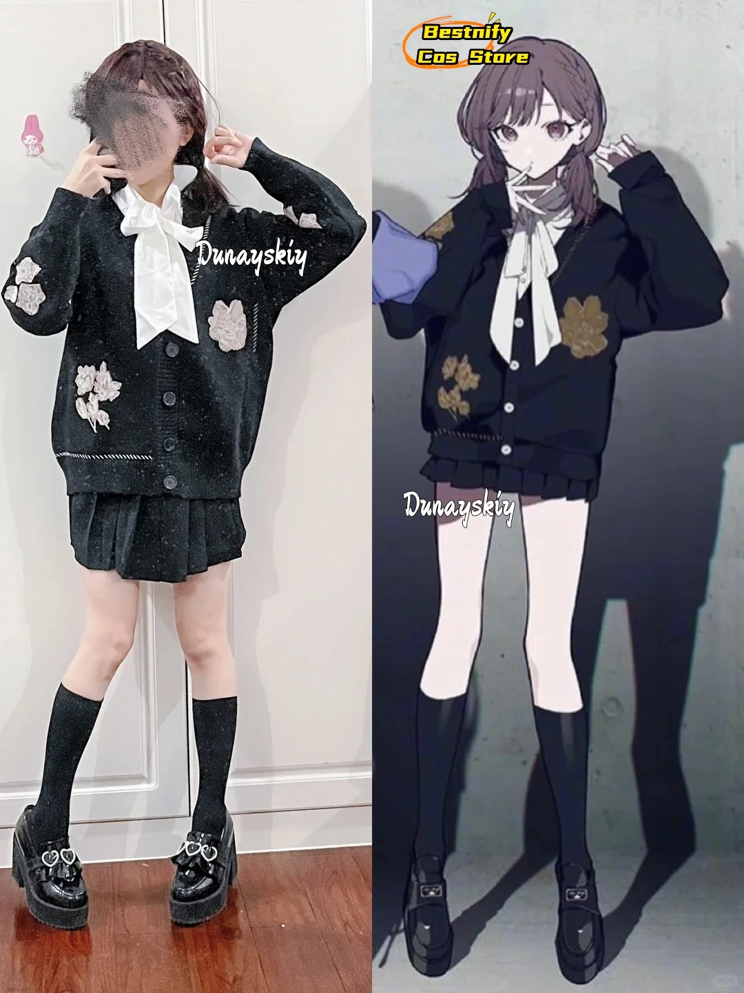 Abcbcs@Shinonome Ena Cosplay Anime Game Project Sekai Crossover Zozot Black Cardigan Jk Dress White Bow Wigs Halloween Christmas-image