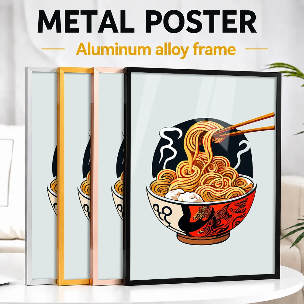 Ramen Noodles With Chopsticks Framed Metal Poster Customized Vintage Style Wall Art For Coffee Bar And Kitchen Breakfast Area