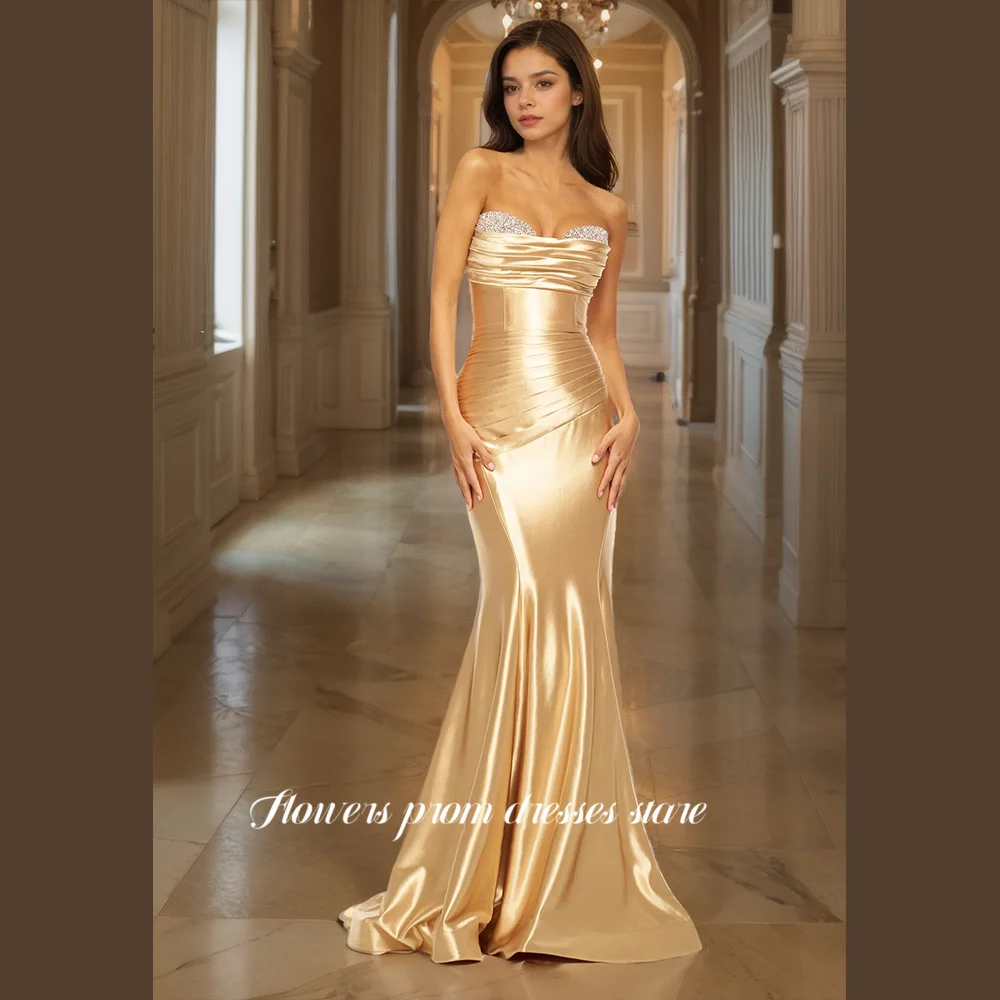 

Flowers Prom Sequined Party Dress Long Prom Evening Dress Pleated Satin Evening Dress Sexy فساتين السهرة Vestidos De Fiesta