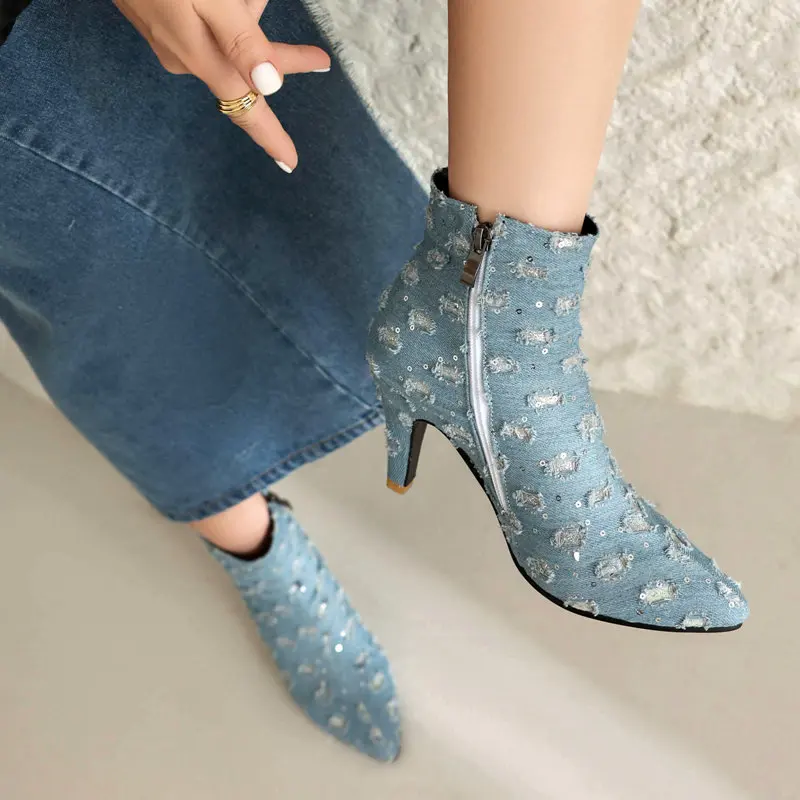 REAVE CAT Women Ankle Boots Pointed Toe High Heels 8.5cm 46 47 Leisure Daily Shoes Autumn Bota 33