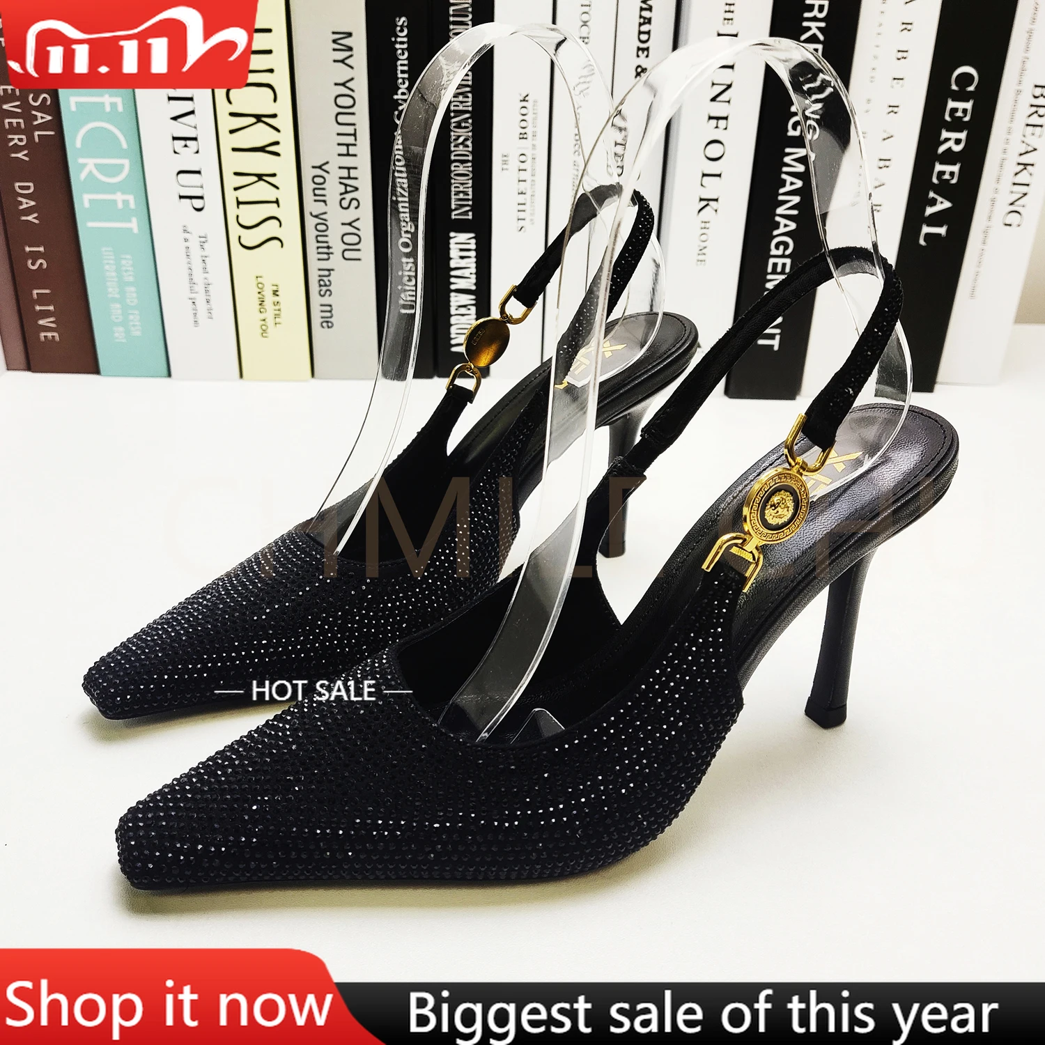 

【Measure your feet length before order】 Fashion Buckle Crystal Sandals Stilettos High Heels Back Strap Woman Sexy Shoe 15-CHC-33