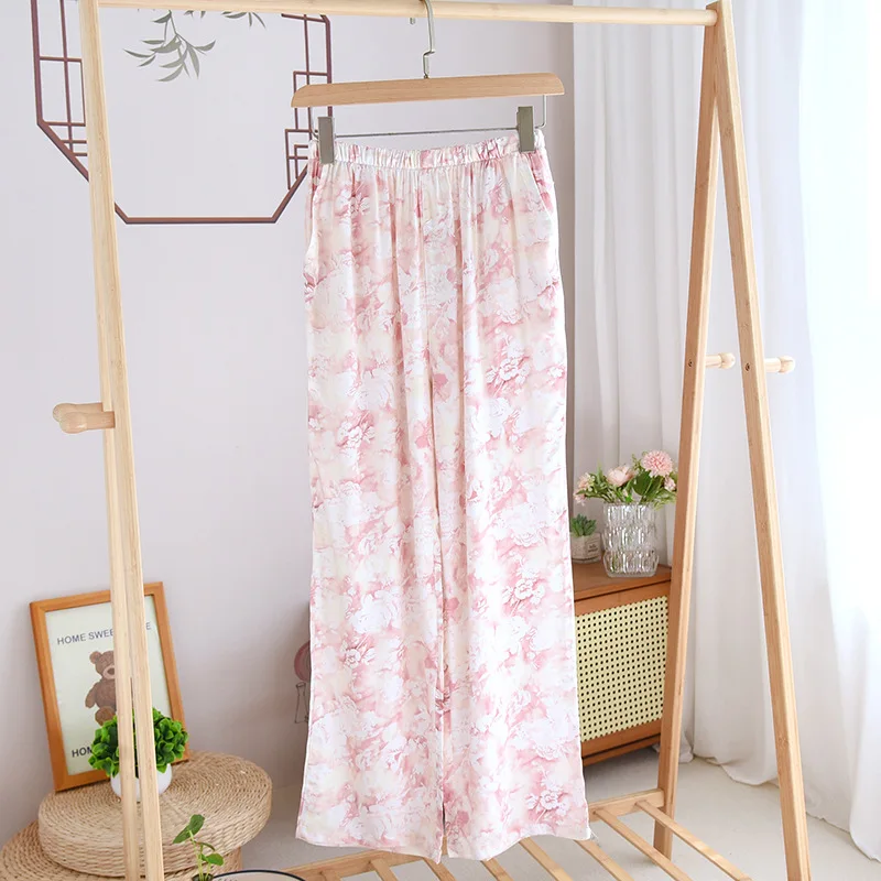 Pantalones sencillos y cómodos para mujer, ropa de dormir de pierna ancha, pijamas de verano, pantalones de lunares