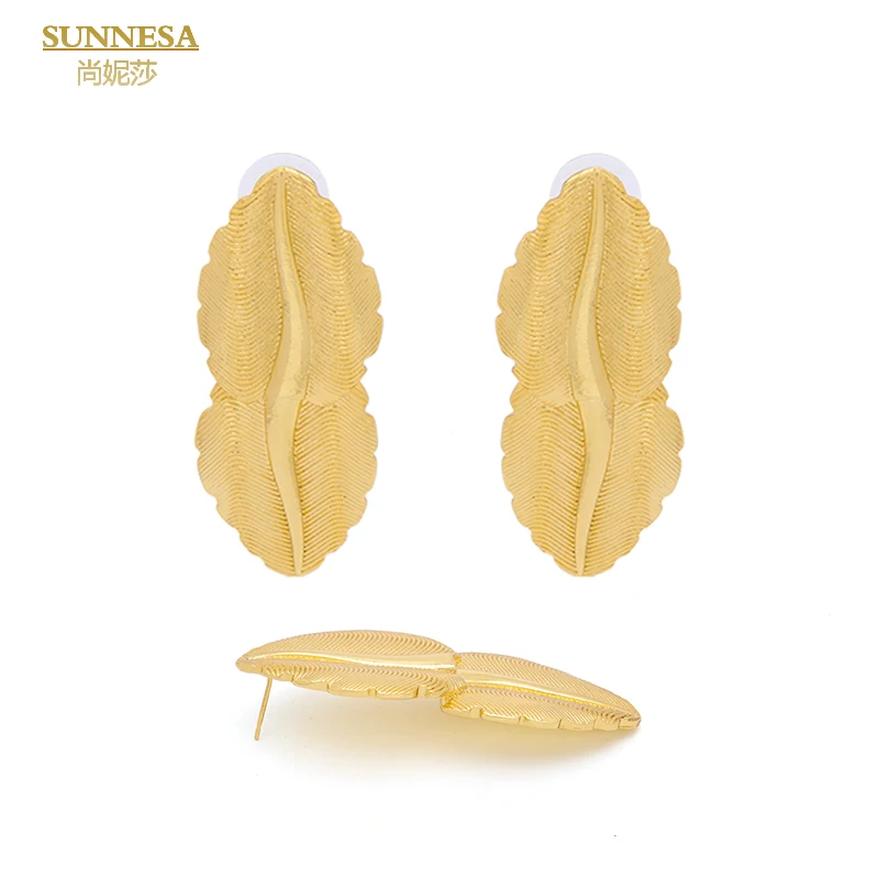 SUNNESA Feather Shape Italian 18k Gold Plated Jewelry Set for Women African Party Gift  Dubai Necklace and Earrings Jewellery