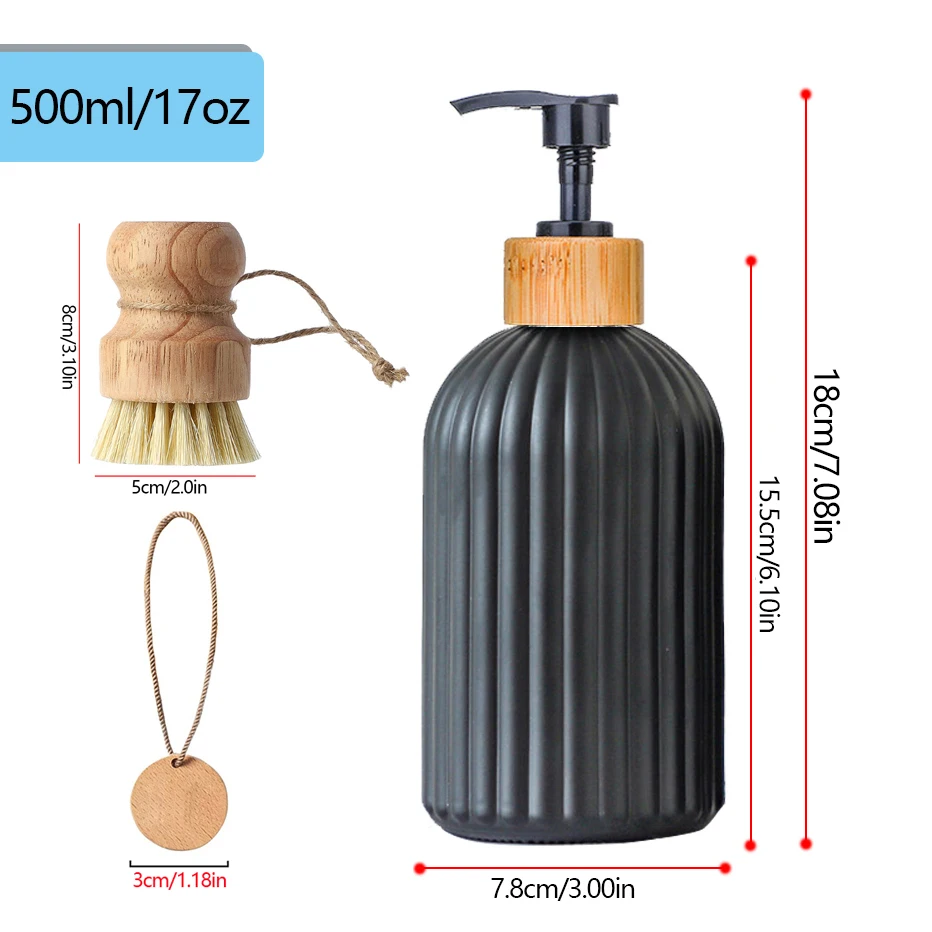 Kitchen Black Dish Soap Dispenser Bottle Set with Tags Countertop Hands Soap&Dish Soap Storage Container for Home Decor