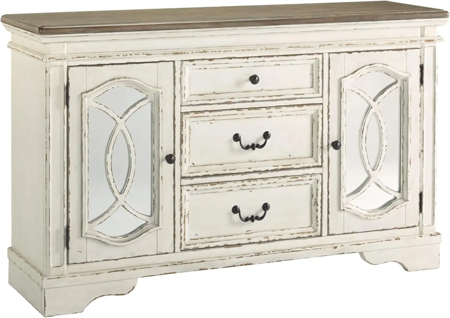 French Country Distressed Dining Room Buffet Cabinet or Server, Chipped White