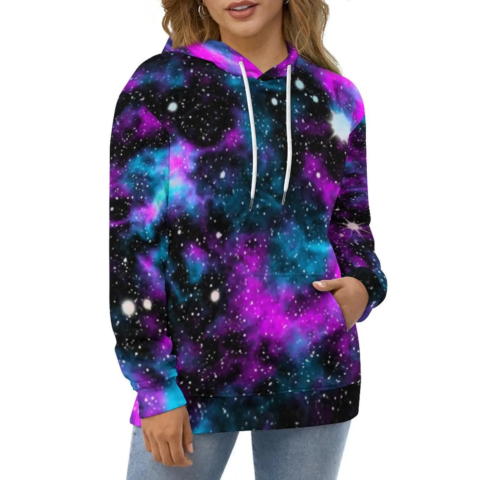 

Blue And Purple Galaxy Casual Hoodies Cosmic Neon Print Custom Loose Hoodie Autumn Long Sleeve Harajuku Oversized Sweatshirts