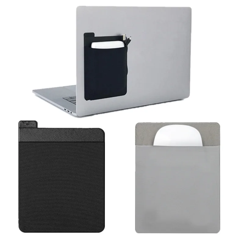 Soporte duro externo de cuero PU, bolsa de almacenamiento portátil trasera para ordenador portátil, bolsillo para Cable HDD y SSD, bolsa de transporte adhesiva para auriculares