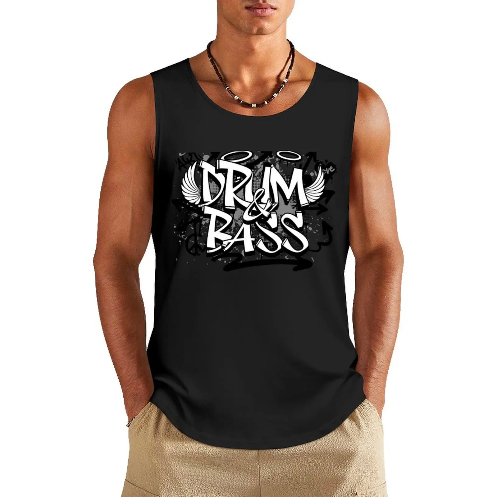 

DRUM AND BASS - Graffiti Steez (Black/Grey) Tank Top gym t shirt men sleeveless shirt man Gym man Man sleeveless shirt